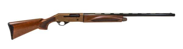Wooden pump-action shotgun side view