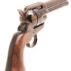 Classic revolver with wooden grip and steel barrel.