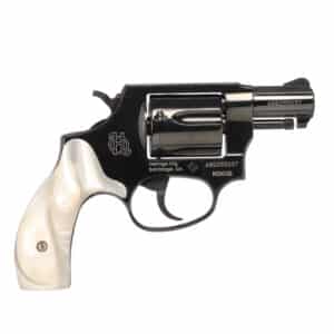 Black revolver with white handle