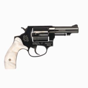 Revolver with pearl grip and black barrel