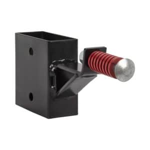 Black steel hitch with red spring pin
