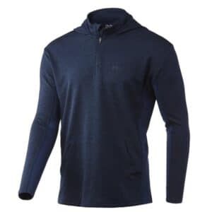 Navy blue hooded quarter-zip pullover