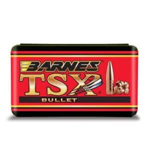 Barnes TSX bullet box, red and gold design.