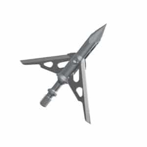 Steel broadhead arrowhead with three blades.