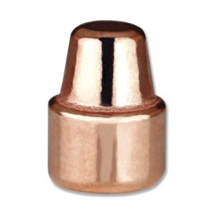 Copper bullet tip on white background