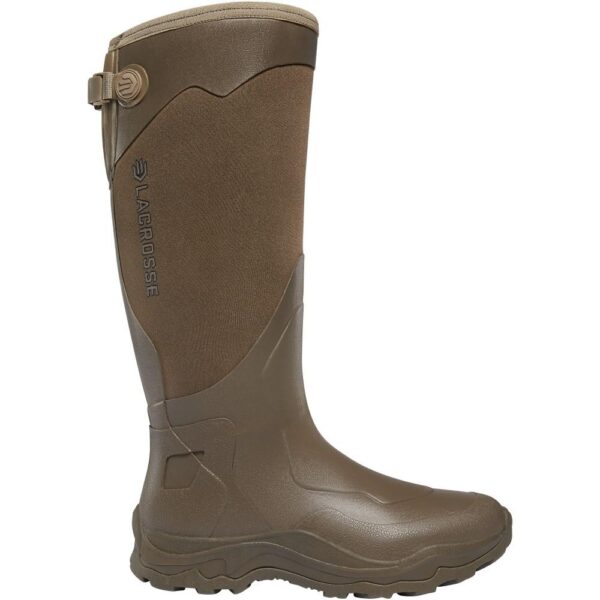 Brown waterproof rubber hunting boot side view