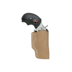 Revolver in leather holster with black grip