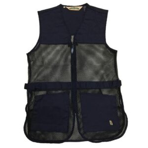 Black mesh utility vest with pockets and zipper.