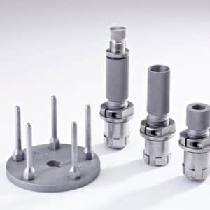 Precision tool parts on display for industrial use.