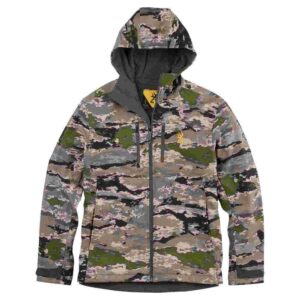 Camouflage hooded jacket with logo, zipper front