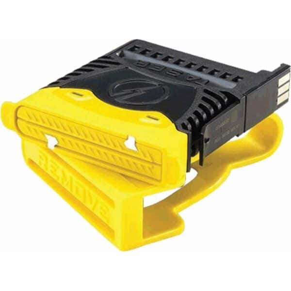 Taser cartridge with yellow safety cover