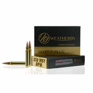 Weatherby Select Plus ammunition, 338 WBY RPM cartridges.