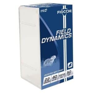 Fiocchi Field Dynamics ammunition box, blue and white.