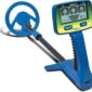 Blue metal detector with digital screen display.