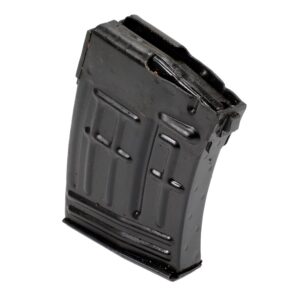 Black metal rifle magazine, isolated on white background.
