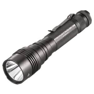 Black flashlight with clip and textured grip