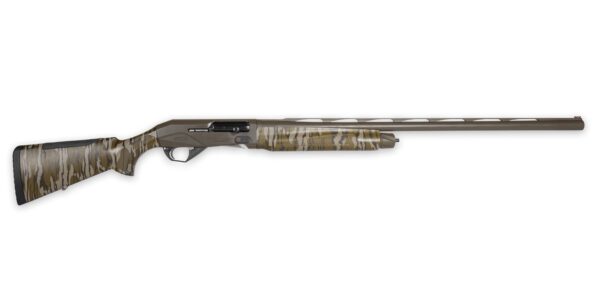 Camouflage-patterned semi-automatic hunting shotgun