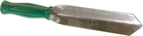 tpkitw trowel.jpg Stainless steel weeding tool with green handle