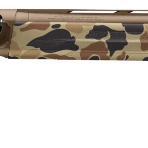 Camo shotgun, side view, brown and black pattern