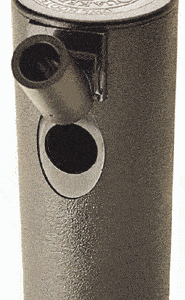Black cylindrical underground valve box