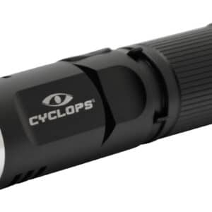 Black Cyclops flashlight on white background.