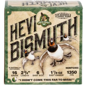 HEVI Bismuth shotgun shells with flying ducks.