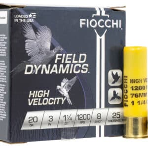 Fiocchi 20-gauge high velocity shotgun shells packaging