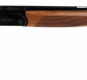 Double-barrel shotgun with wood stock and black finish.