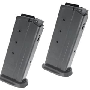 Two black metal firearm magazines