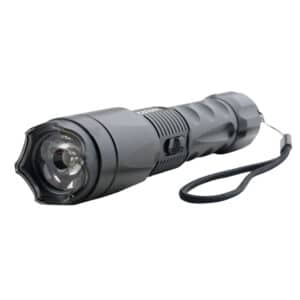 Black tactical flashlight with strap