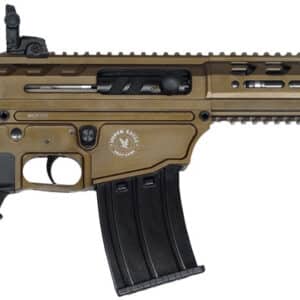 Assault rifle, brown and black design, side view