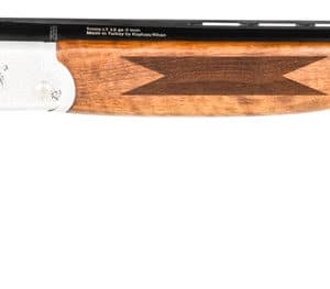 Wooden stock double-barrel shotgun with metal details