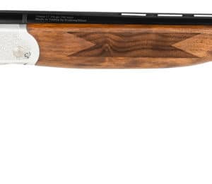 Wooden stock double-barrel shotgun on white background