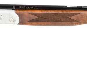 Wooden stock over-under shotgun side view