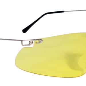 Yellow lens safety glasses with metal frame.