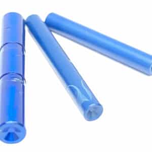 Three plastic drinking straws, blue, close-up view