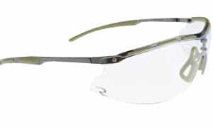 Stylish safety glasses with transparent lenses.