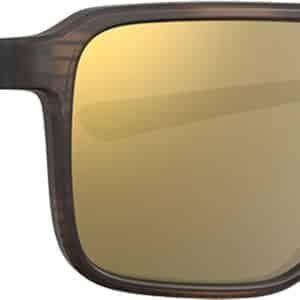Brown sunglasses with gold mirrored lenses.