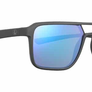 Rectangular sunglasses with blue mirrored lenses