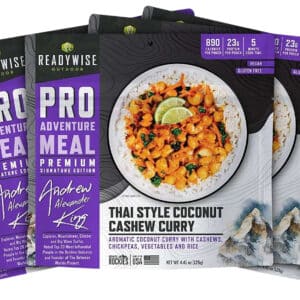 ReadyWise Thai Coconut Cashew Curry meal packets.