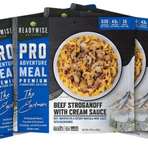 ReadyWise beef stroganoff adventure meal packs.
