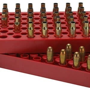 Red ammo trays with bullets arranged.