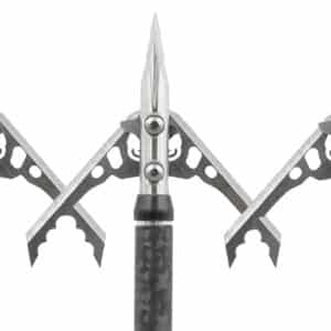 Three mechanical broadhead arrows on white background