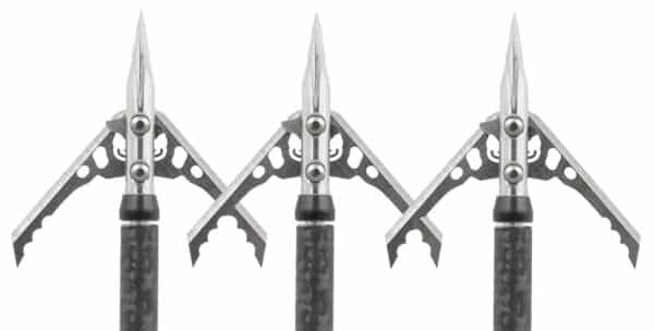 Three mechanical broadhead arrows on white background