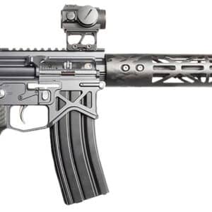 Modern rifle with scope and extended handguard