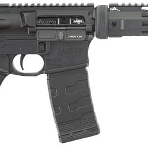 Black semi-automatic tactical rifle.