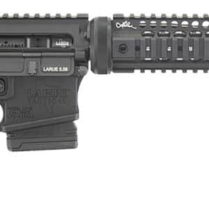 Black tactical rifle with rail system