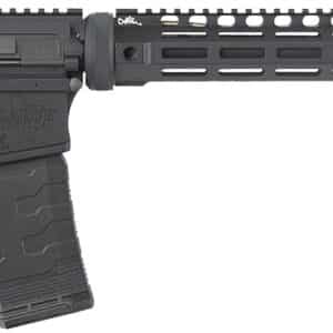 Black tactical rifle with tactical accessories
