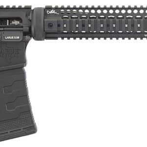 Black tactical rifle on white background