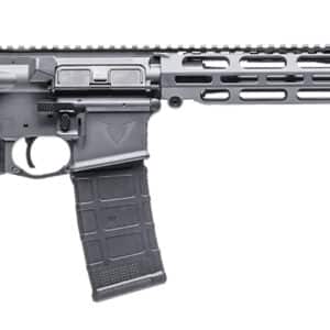 Semi-automatic rifle with tactical stock and rail system.